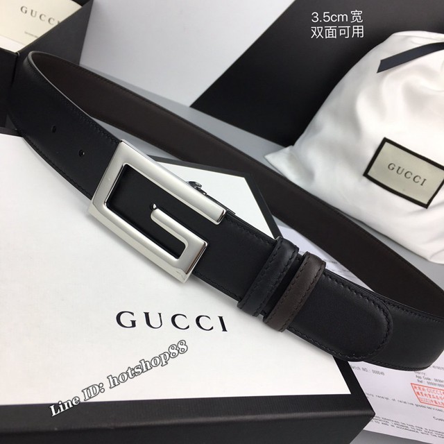 Gucci經典皮帶 古奇雙面小牛皮搭方形旋轉G帶扣腰帶  jjp2448